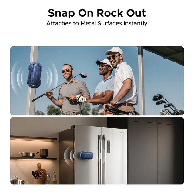 Alt view image 3 of 7 - MagGrip Magnetic Portable Speaker with RGB Light, IP67 Waterproof 10H Playtime, 10W Loud Stereo TWS Pairing, Bluetooth 5.3 Wireless Speakers for Shower Outdoor Camping Hiking Golf Cart -Blue