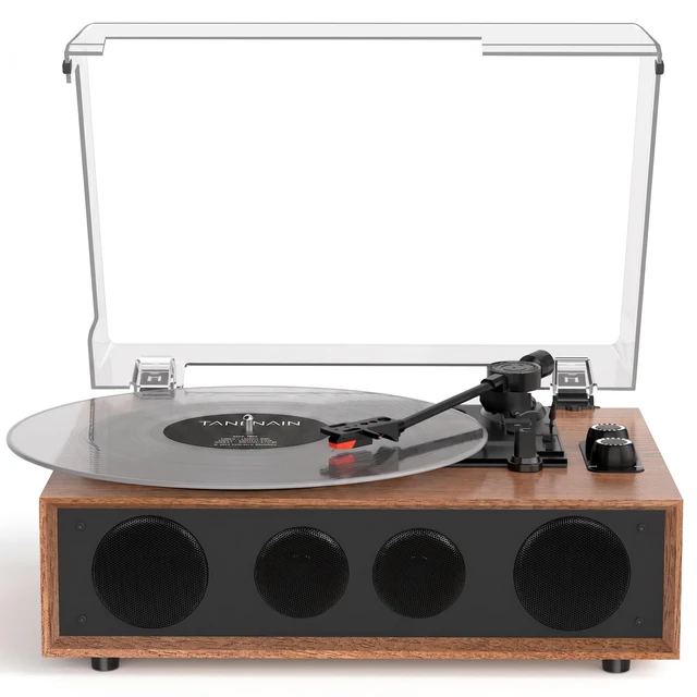 Main image of Vinyl Record Player Bluetooth Turntable with LED Light Knobs Walnut Wood 4 Built-in Speakers, belt-drive playback, RCA/AUX, 3-Speed Belt-Driven, adjustable tracking force for everyday listening