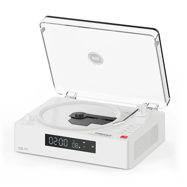 Main image of Portable CD Player with Bluetooth, Speakers, USB &TF Card Playback Compact Retro Desktop CD Player with Clear Dust Cover, Rechargeable Battery, Type-C, Headphone Jack & Remote for Home Decor
