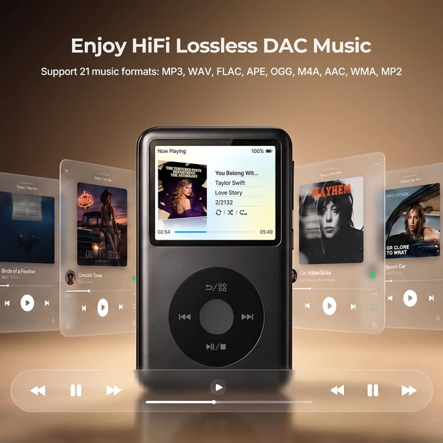 Alt view image 7 of 7 - 64GB Mp3 Player with Bluetooth, Lossless DSD DAC FLAC Support, Y2 Classic Dedicated Music Player with Playlists and FM Radio, Nostalgia Design, Supports up to 2TB Black
