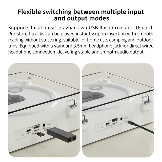 Alt view image 6 of 7 - Portable CD Player with Bluetooth, Speakers, USB &TF Card Playback Compact Retro Desktop CD Player with Clear Dust Cover, Rechargeable Battery, Type-C, Headphone Jack & Remote for Home Decor