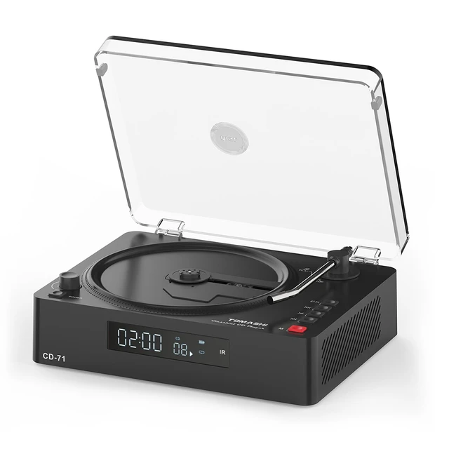 Main image of Portable CD Player with Bluetooth, Speakers, USB &TF Card Playback Compact Retro Desktop CD Player with Clear Dust Cover, Rechargeable Battery, Type-C, Headphone Jack & Remote for Home Decor