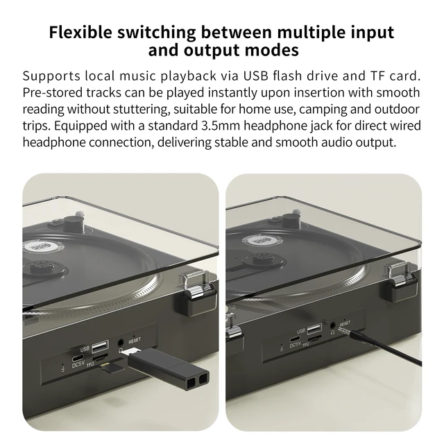Alt view image 5 of 7 - Portable CD Player with Bluetooth, Speakers, USB &TF Card Playback Compact Retro Desktop CD Player with Clear Dust Cover, Rechargeable Battery, Type-C, Headphone Jack & Remote for Home Decor
