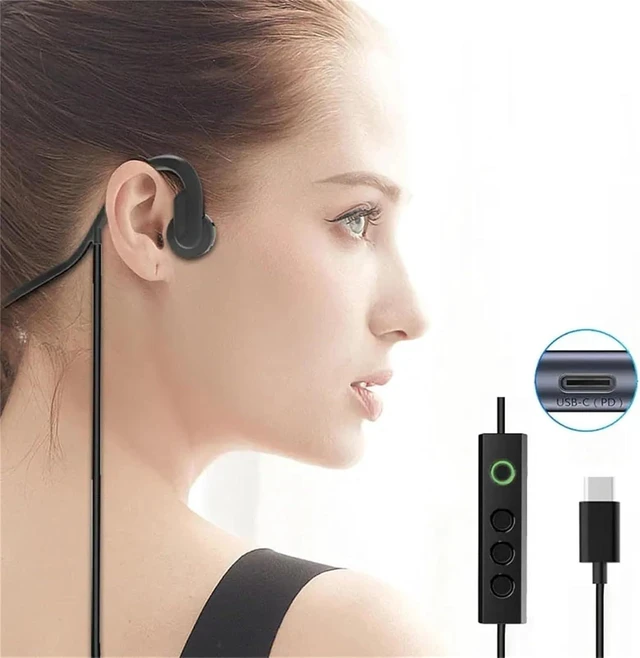 Alt view image 3 of 7 - Wired Bone Conduction Headphones with Type-C,Open Ear Sports Earphones,IPX4 Sweatproof Earphones with Mic for Cycling and Workouts