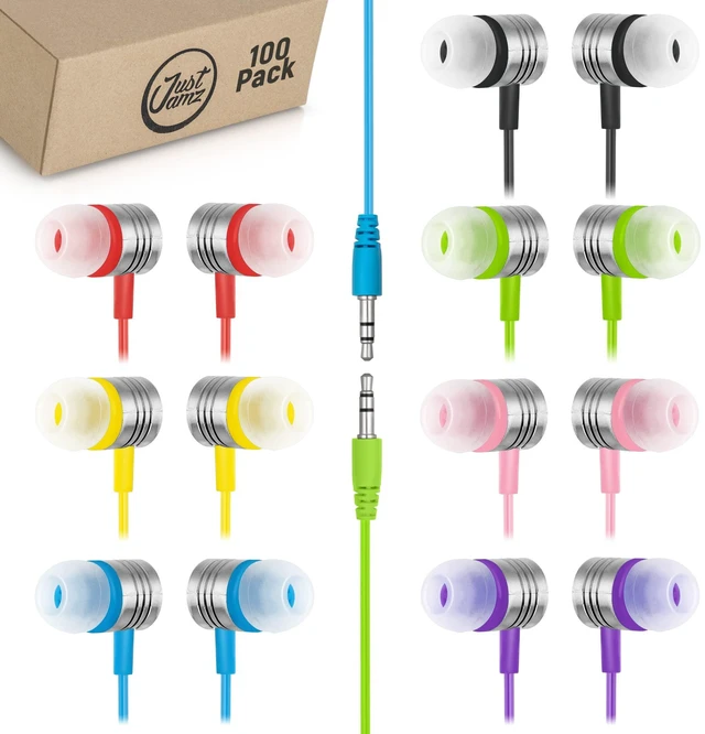 Main image of Jelly Matte Bulk Earbuds 100 Pack Colorful Wired Headphones Bulk for Classroom, Students & Schools Disposable Ear Buds with 3.5mm Jack, Student Earbuds Class Set