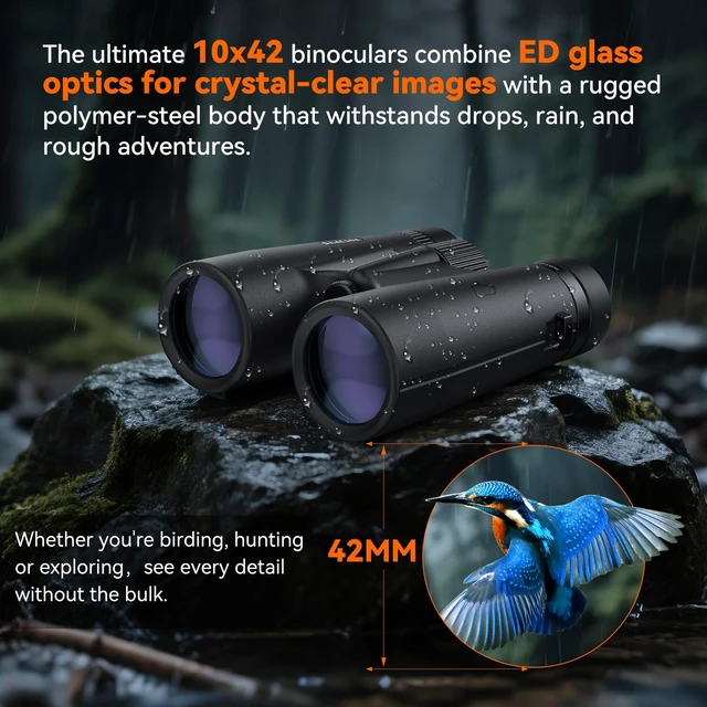 Alt view image 5 of 7 - 10x42 Binoculars, ED Glass Binoculars for Adults High Powered Waterproof, Fogproof Compact Binoculars for Bird Watching, Hiking, Wildlife Viewing, and Outdoor Activities, Glasses-friendly