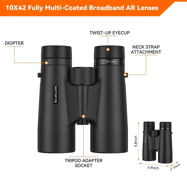 Alt view image 6 of 7 - 10x42 Binoculars, ED Glass Binoculars for Adults High Powered Waterproof, Fogproof Compact Binoculars for Bird Watching, Hiking, Wildlife Viewing, and Outdoor Activities, Glasses-friendly