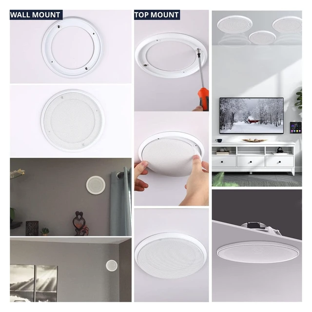 Alt view image 5 of 7 - 2pcs Round Ceiling Speaker Grill Covers, Magnetic Commercial Ceiling Speaker Decorative Ring DIY Accessory OD 280mm White, with Mounting Bases