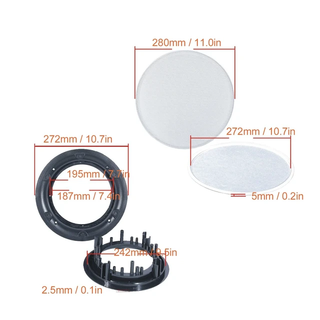 Alt view image 7 of 7 - 2pcs Round Ceiling Speaker Grill Covers, Magnetic Commercial Ceiling Speaker Decorative Ring DIY Accessory OD 280mm White, with Mounting Bases