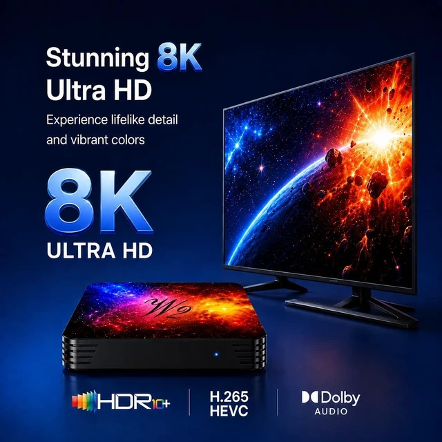Alt view image 6 of 7 - 2026 Android TV Box, 4GB RAM 128GB ROM, 8K HDR,Quad-Core Processor WiFi 6 Dual Band, Bluetooth 5.0, USB 2.0/3.0,HDMI,LAN Ports H.265 Decoding Smart Box for TV
