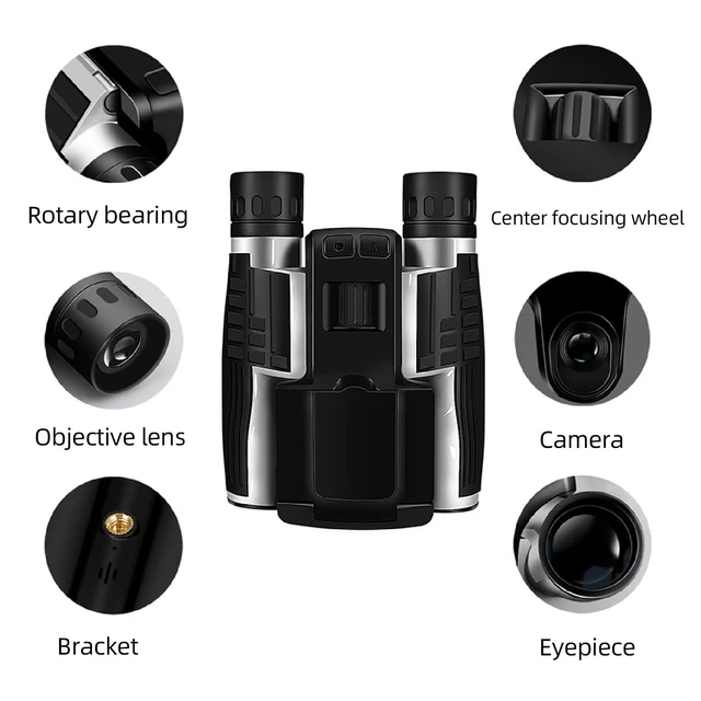 Alt view image 2 of 7 - 12x32 Binoculars with Camera, HD Bird Watching Binocular with Clear View, 2.4" LCD Display 12X 48MP Pictures 2.5K Videos Camera for Bird Hiking Travel Cruise (Black)
