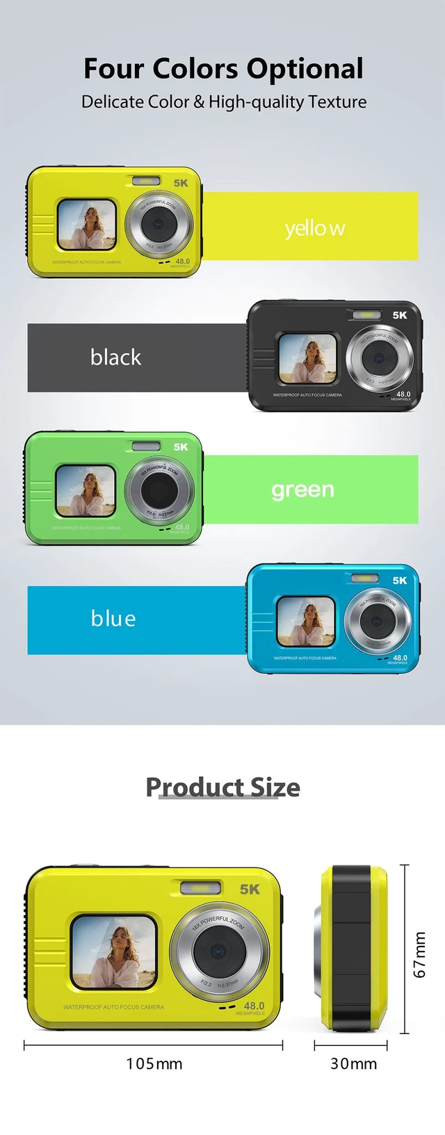 Alt view image 6 of 7 - Mercanova 5K Underwater Camera, Waterproof, 48MP, Dual Screen, Green IP68 11.5FT waterproof rating with 16X digital zoom and autofocus; ideal rugged outdoor and snorkeling camera