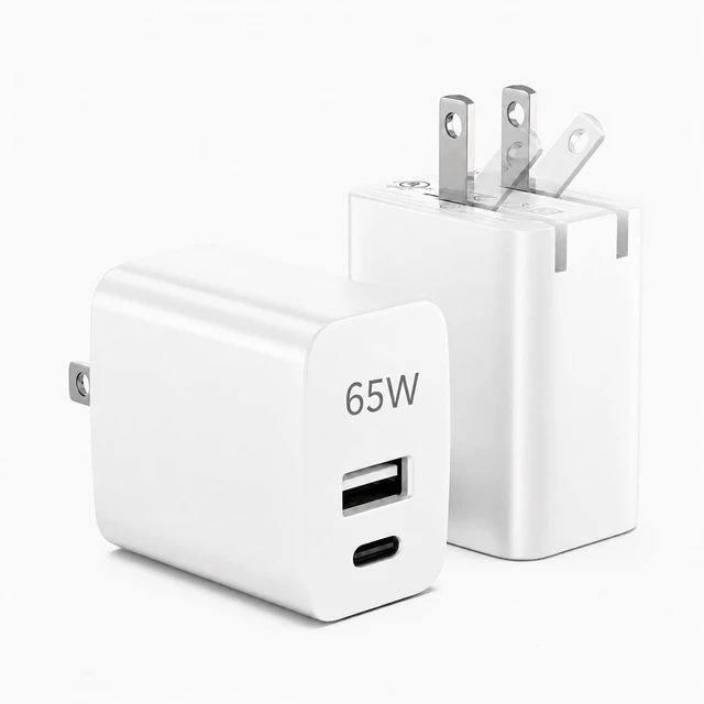 Main image of 65W USB-C Charger Block Dual Port Fast Wall Adapter Foldable Plug White