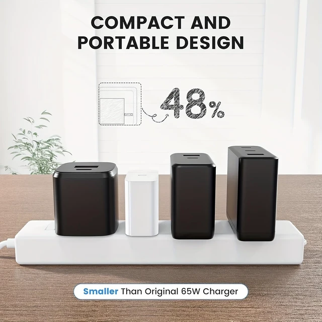 Alt view image 4 of 7 - 65W USB-C Charger Block Dual Port Fast Wall Adapter Foldable Plug White
