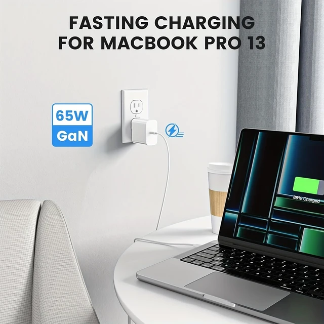 Alt view image 5 of 7 - 65W USB-C Charger Block Dual Port Fast Wall Adapter Foldable Plug White
