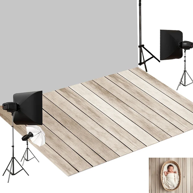 Main image of Natural Beige Wood Photography Floor Mat Rubber Photo Studio Backdrop Warm Rustic Wooden Planks Non-Slip Floor Drop For Newborn, Kids, Wedding, Portrait, Food, Crafts Product Photography 5x4ft