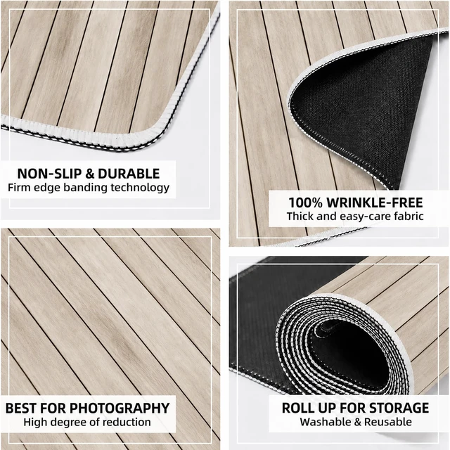 Alt view image 4 of 6 - Natural Beige Wood Photography Floor Mat Rubber Photo Studio Backdrop Warm Rustic Wooden Planks Non-Slip Floor Drop For Newborn, Kids, Wedding, Portrait, Food, Crafts Product Photography 5x4ft