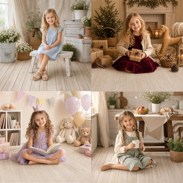 Alt view image 6 of 6 - Natural Beige Wood Photography Floor Mat Rubber Photo Studio Backdrop Warm Rustic Wooden Planks Non-Slip Floor Drop For Newborn, Kids, Wedding, Portrait, Food, Crafts Product Photography 5x4ft