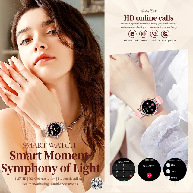 Alt view image 2 of 7 - Smart Watch for Women(Answer/Make Calls), 5ATM Waterproof Fitness Watch Fitness Watch with Heart Rate/SpO2/Blood Pressure, Bluetooth Smartwatch for Android iPhone, with 2 Watch Bands (Gold)