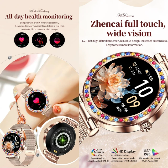 Alt view image 3 of 7 - Smart Watch for Women(Answer/Make Calls), 5ATM Waterproof Fitness Watch Fitness Watch with Heart Rate/SpO2/Blood Pressure, Bluetooth Smartwatch for Android iPhone, with 2 Watch Bands (Gold)