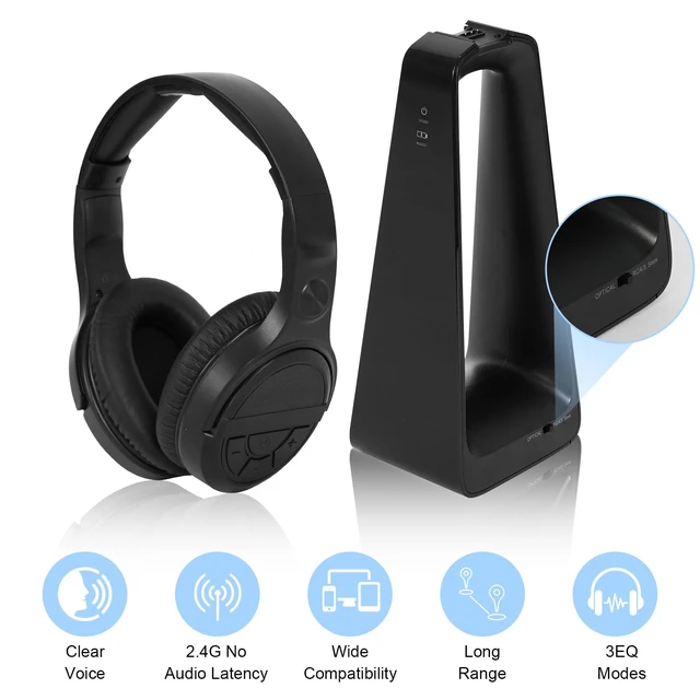 Alt view image 2 of 7 - Senior Friendly Headphones with Large Buttons, Wireless TV Headphones with 2.4G Transmitter Charging Dock, Bluetooth 5.3 Headsets, Clear Sound Mode for Elderly, Compatible with TV Optical/RCA/AUX