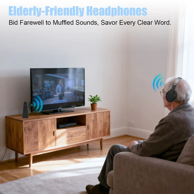 Alt view image 3 of 7 - Senior Friendly Headphones with Large Buttons, Wireless TV Headphones with 2.4G Transmitter Charging Dock, Bluetooth 5.3 Headsets, Clear Sound Mode for Elderly, Compatible with TV Optical/RCA/AUX