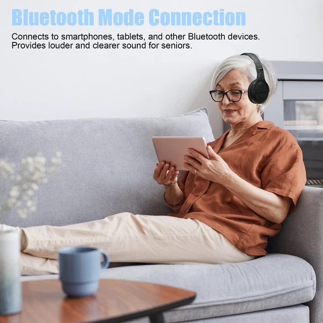 Alt view image 6 of 7 - Senior Friendly Headphones with Large Buttons, Wireless TV Headphones with 2.4G Transmitter Charging Dock, Bluetooth 5.3 Headsets, Clear Sound Mode for Elderly, Compatible with TV Optical/RCA/AUX