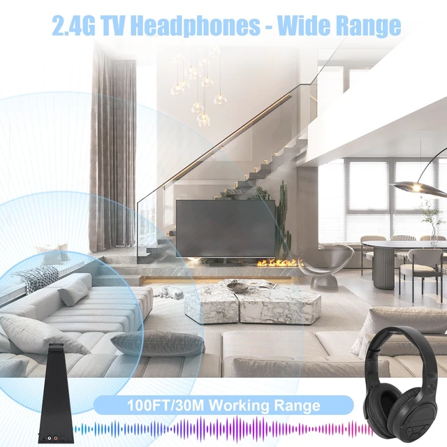 Alt view image 5 of 7 - Senior Friendly Headphones with Large Buttons, Wireless TV Headphones with 2.4G Transmitter Charging Dock, Bluetooth 5.3 Headsets, Clear Sound Mode for Elderly, Compatible with TV Optical/RCA/AUX