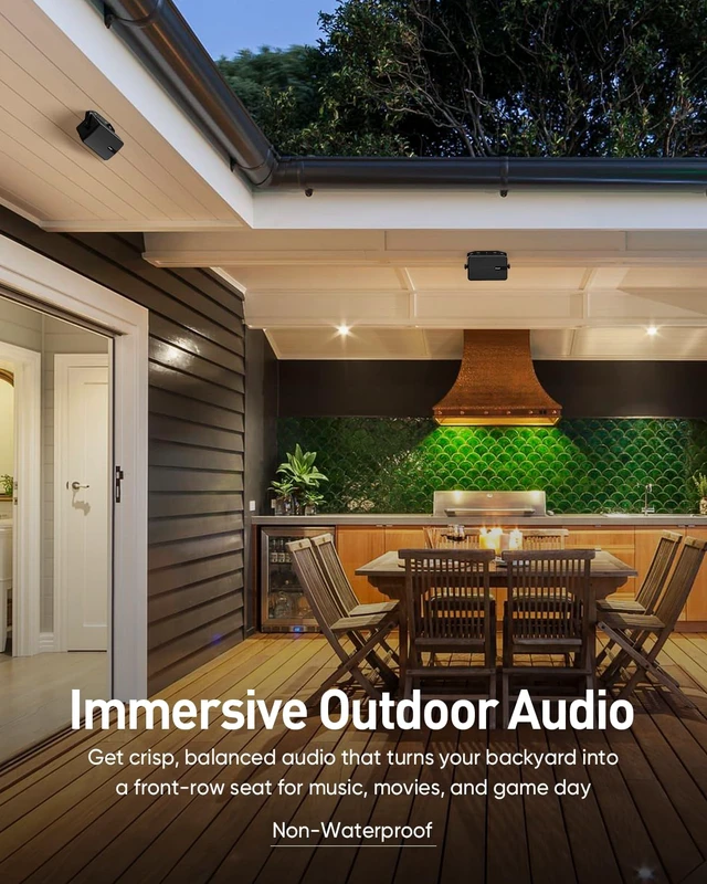 Alt view image 4 of 7 - 3" Outdoor Passive Speakers, 25W Each Weatherproof Wall Mount Speaker, Wired PA System with Full-Range Sound, Includes Brackets for Pool, Patio, Garage & Indoor Use (Pair, Black)