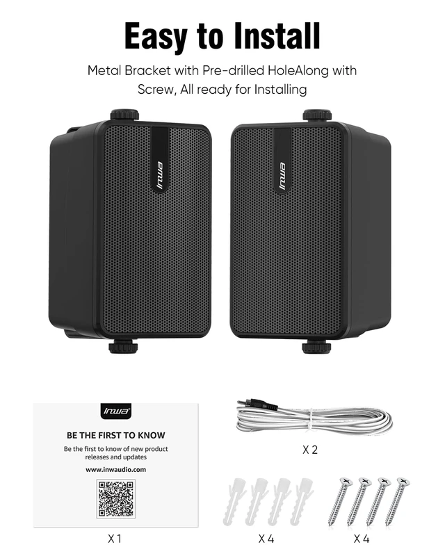 Alt view image 7 of 7 - 3" Outdoor Passive Speakers, 25W Each Weatherproof Wall Mount Speaker, Wired PA System with Full-Range Sound, Includes Brackets for Pool, Patio, Garage & Indoor Use (Pair, Black)