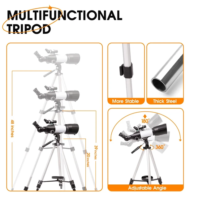 Alt view image 4 of 6 - Telescope 70 mm Aperture 400 mm Refractor Astronomical Portable Telescope for Adults Beginners with Tripod Phone Adaptere Carrying Bag and Wireless Remote