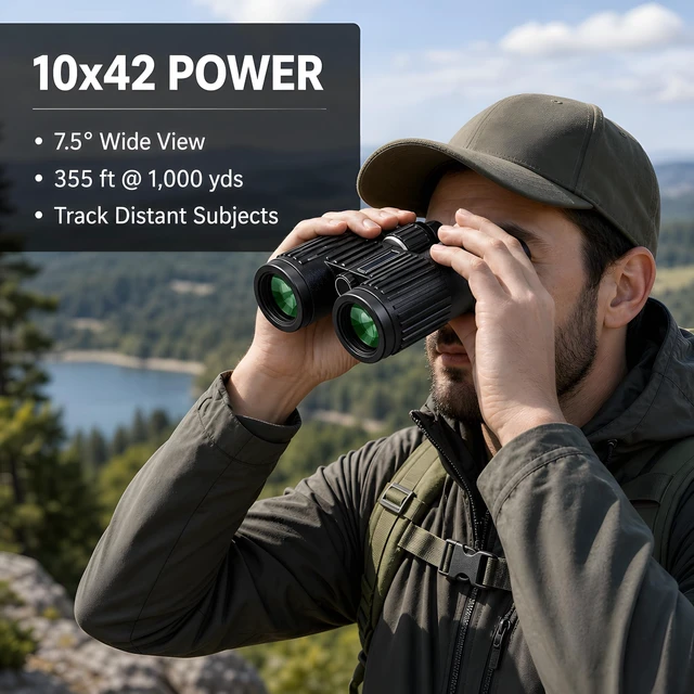 Alt view image 2 of 7 - 10x42 Anti-Slip Binocular, BAK4 Prism, Wide-Angle Eyepiece, Anti-Slip Ergonomic Design, Lens Binoculars for Bird Watching, Hunting, Travel, Sports, Cruise, Watch the Game with Carrying Bag(No. 1)