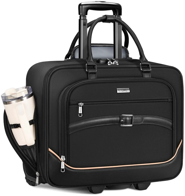 Main image of Rolling Laptop Bag, 17.3 In Rolling Briefcase for Men Women with Accordion File Pockets, Anti Theft Laptop Bag with Wheels, Professional Roller Underseat Bag for Travel Work Teacher, Black