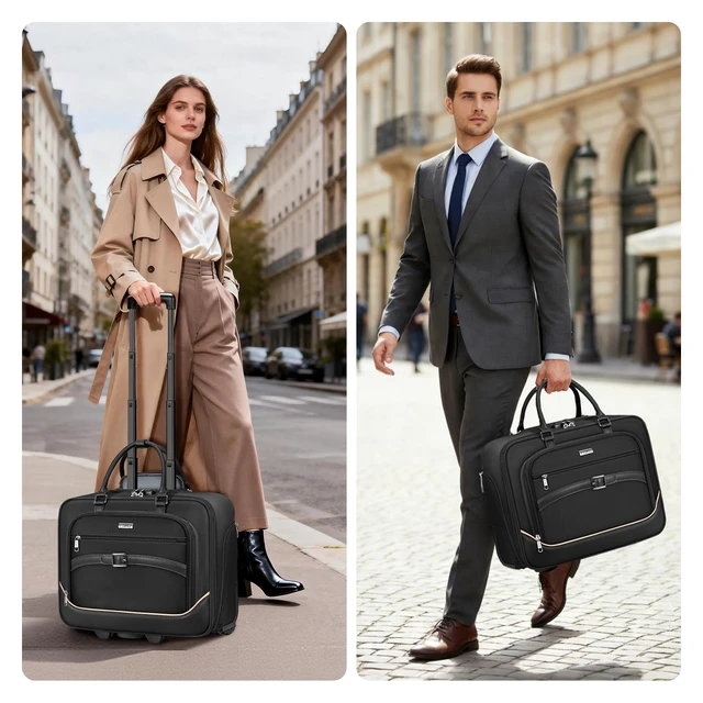 Alt view image 2 of 7 - Rolling Laptop Bag, 17.3 In Rolling Briefcase for Men Women with Accordion File Pockets, Anti Theft Laptop Bag with Wheels, Professional Roller Underseat Bag for Travel Work Teacher, Black