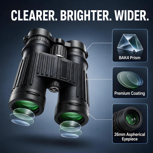 Alt view image 7 of 7 - 10x42 Anti-Slip Binocular, BAK4 Prism, Wide-Angle Eyepiece, Anti-Slip Ergonomic Design, Lens Binoculars for Bird Watching, Hunting, Travel, Sports, Cruise, Watch the Game with Carrying Bag(No. 1)