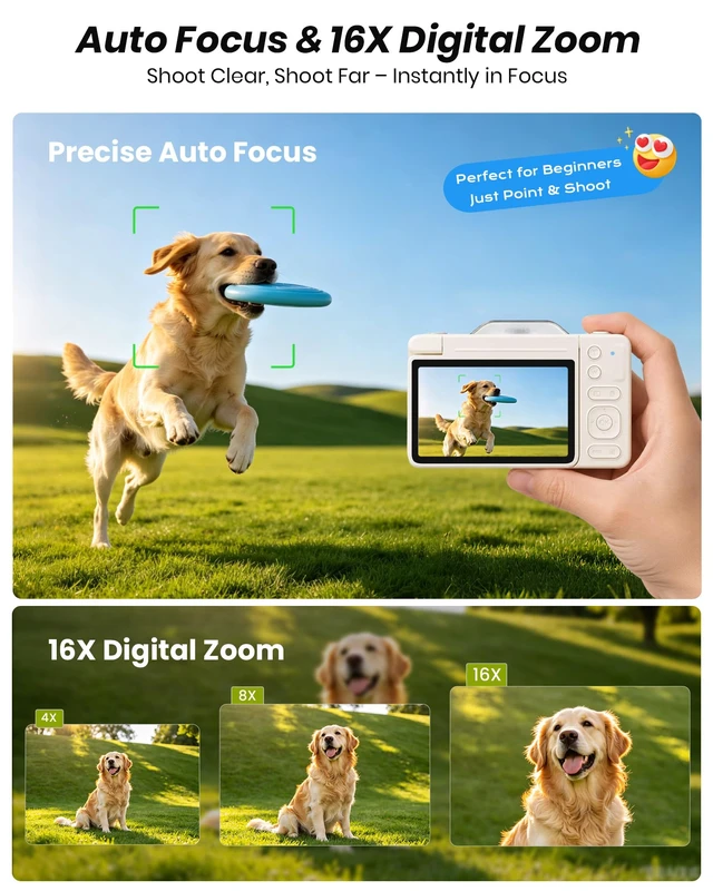 Alt view image 4 of 7 - 4K Digital Camera for Photography 64MP with Autofocus & 16X Zoom, 3" 180° Flip Screen, 1500mAh High-Capacity Battery & 32GB Card- Compact WiFi Vlogging Camera for Beginners, Teens & Travel