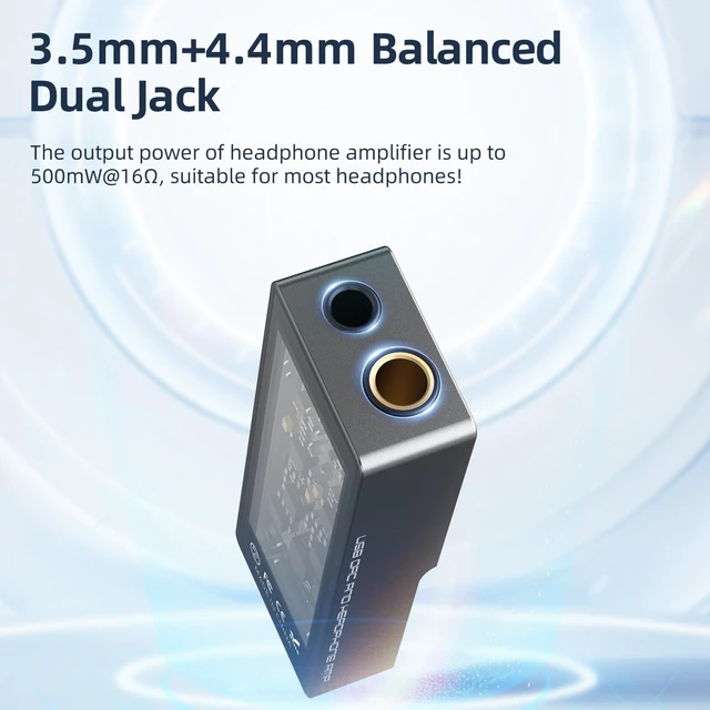 Alt view image 3 of 7 - D10 Headphone Amplifier USB Potrable Dac with 3.5mm & 4.4mm Balacnced Dual Mini Audio Amp Outputs Support 500mw 16DSD256 PCM 32bit/384khz Hi-Res Earphone Amp for Smartphones/PC/Laptops (Grey)
