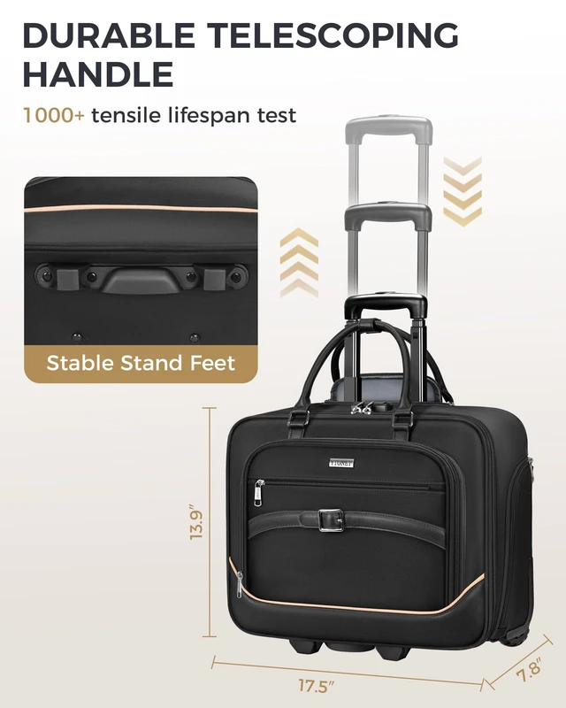 Alt view image 4 of 7 - Rolling Laptop Bag, 17.3 In Rolling Briefcase for Men Women with Accordion File Pockets, Anti Theft Laptop Bag with Wheels, Professional Roller Underseat Bag for Travel Work Teacher, Black