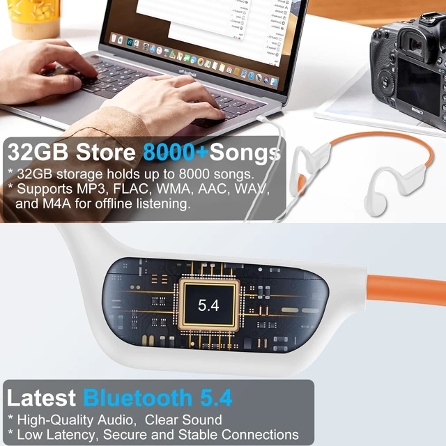 Alt view image 7 of 7 - Swimming Headphones Waterproof Bone Conduction Headphone Underwater Earbud IPX8, Bluetooth Open Ear Buds, 32GB Memory,Switch to MP3 Mode for Swim,Lightweight Wireless Running Headset for Lap Swimming