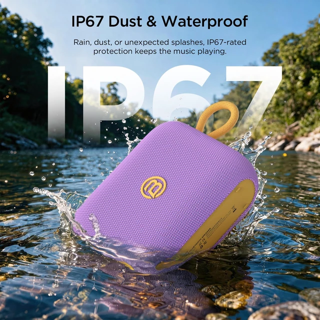 Alt view image 4 of 7 - Rove Go 5 Portable Bluetooth Speaker, Powerful Bass Boost, Compact with Strap, 24H Battery, Multi-Speaker Pairing, IP67 Waterproof & Dustproof for Camping, Beach & Pool, Purple