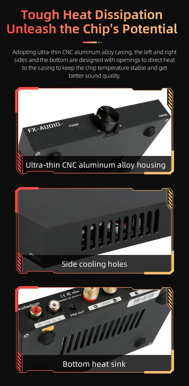 Alt view image 5 of 7 - FX-Audio- FX1602A Stereo 2 Channel Amplifier Home Audio AMP TPA3255 Class D Power Amp for Home Theater System Passive Bookshelf Tower Speakers with 32V Power Supply