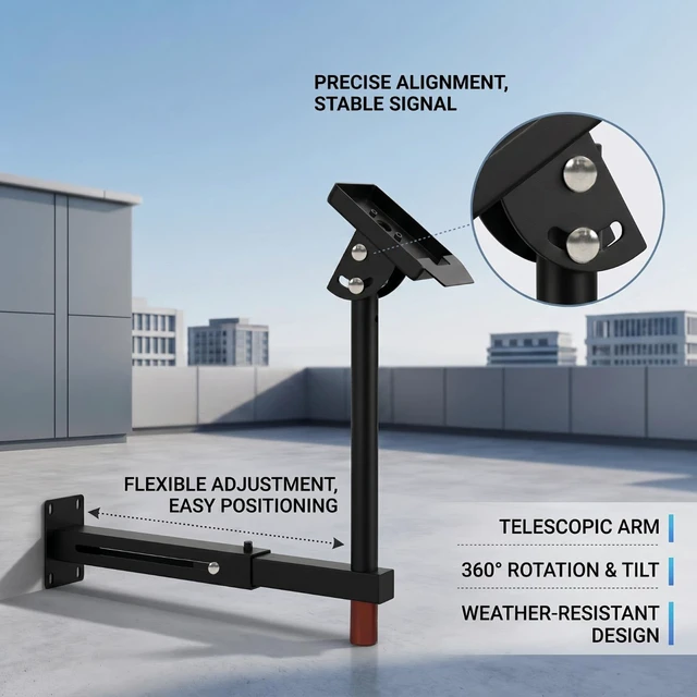 Alt view image 4 of 7 - Starlink Gen 3 Mount, Full Direction Control with Base Rotation Top Tilt and Telescoping Support Arm, Heavy Duty Wall Bracket for Starlink Standard 4/4X/Gen 3 Dish (16in-22in)