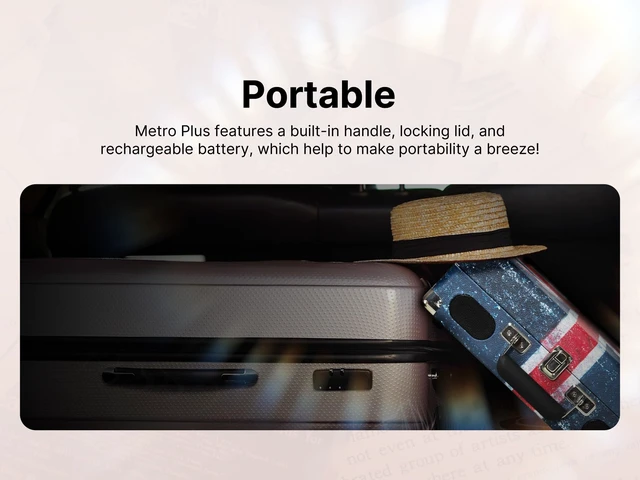 Alt view image 7 of 7 - Turntable for Vinyl Records, 3-Speed Suitcase Record Player with Bluetooth Bluetooth Input & Output - Portable Phonograph with Built-In Dual Stereo Speakers - Rechargeable - RCA & AUX