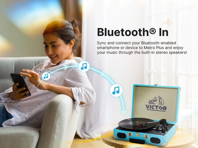 Alt view image 4 of 7 - Turntable for Vinyl Records, 3-Speed Suitcase Record Player with Bluetooth Bluetooth Input & Output - Portable Phonograph with Built-In Dual Stereo Speakers - Rechargeable - RCA & AUX