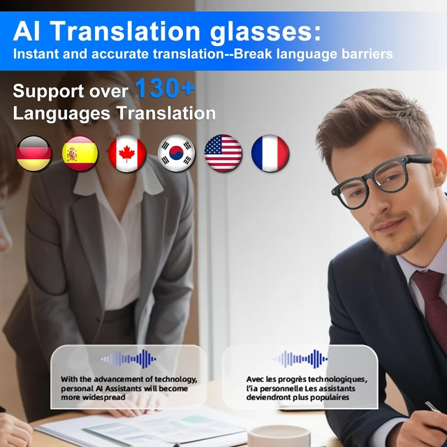 Alt view image 2 of 7 - AI Smart Glasses for Men & Women, HD Camera Glasses, Video Recorder, AI Real time Translation, Music Playback, Hands-Free Calls, 4 Color Lenses for Daily Use,Travel