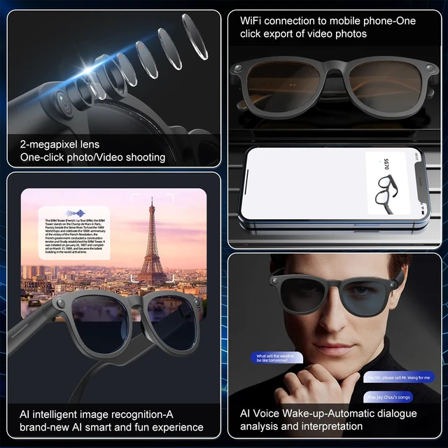 Alt view image 4 of 7 - AI Smart Glasses for Men & Women, HD Camera Glasses, Video Recorder, AI Real time Translation, Music Playback, Hands-Free Calls, 4 Color Lenses for Daily Use,Travel