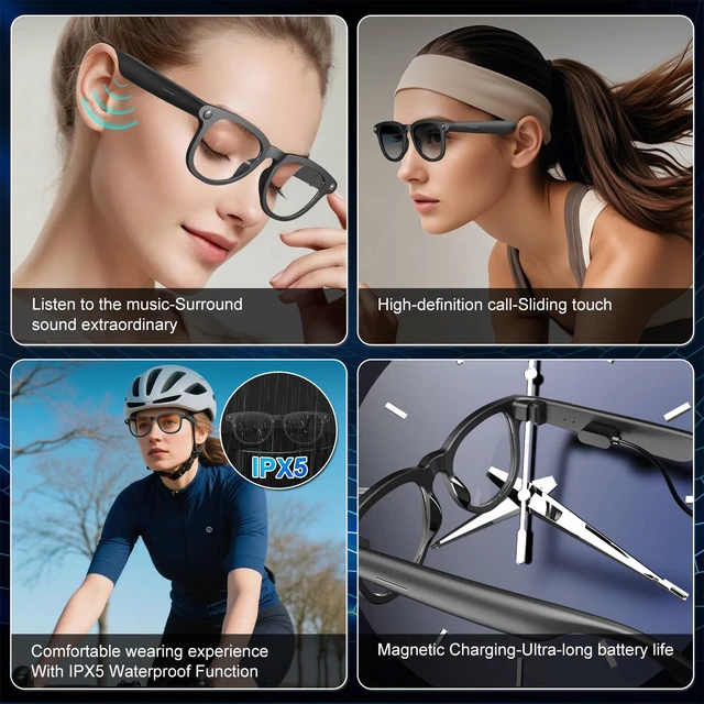Alt view image 5 of 7 - AI Smart Glasses for Men & Women, HD Camera Glasses, Video Recorder, AI Real time Translation, Music Playback, Hands-Free Calls, 4 Color Lenses for Daily Use,Travel