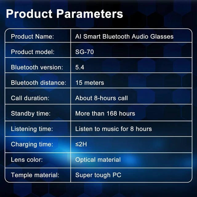 Alt view image 6 of 7 - AI Smart Glasses for Men & Women, HD Camera Glasses, Video Recorder, AI Real time Translation, Music Playback, Hands-Free Calls, 4 Color Lenses for Daily Use,Travel