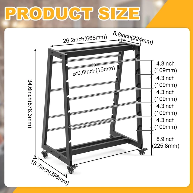 Alt view image 2 of 6 - Heavy Duty 8 Rod Wire Spool Rack with Locking Wheels 400 lb Capacity Cable Dispenser for Electrical, Industrial and Retail Use, Adjustable Stainless Steel Rods, Mobile Wire Holder Organizer