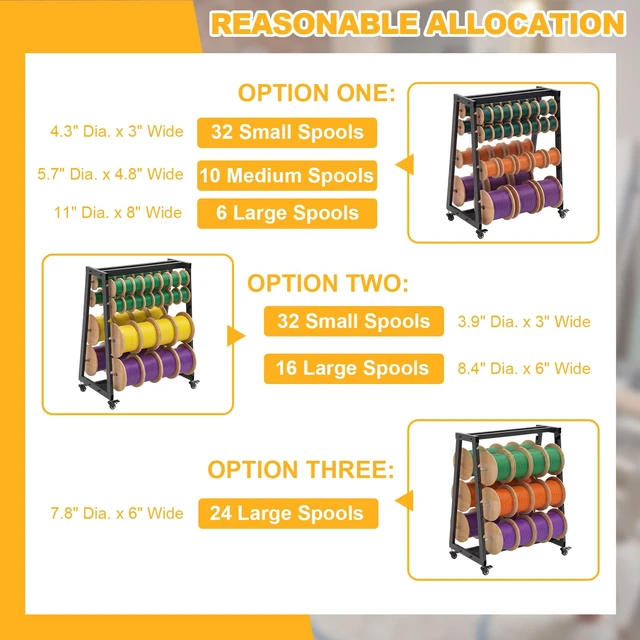 Alt view image 3 of 6 - Heavy Duty 8 Rod Wire Spool Rack with Locking Wheels 400 lb Capacity Cable Dispenser for Electrical, Industrial and Retail Use, Adjustable Stainless Steel Rods, Mobile Wire Holder Organizer